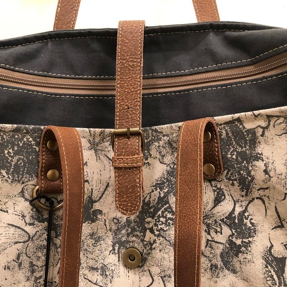Myra™ Upcycled Canvas and Cowhide Weekender Bag - Picture 7 of 13